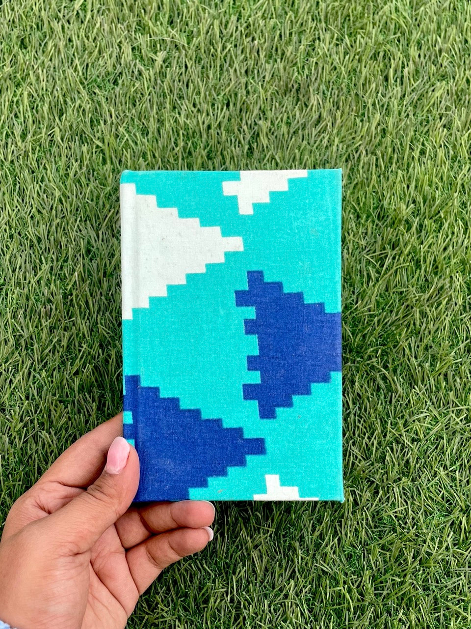 Blue Puzzle design Handmade plantable notebook grass view, designed for notebook. Perfect for writing, sketching, and planning.