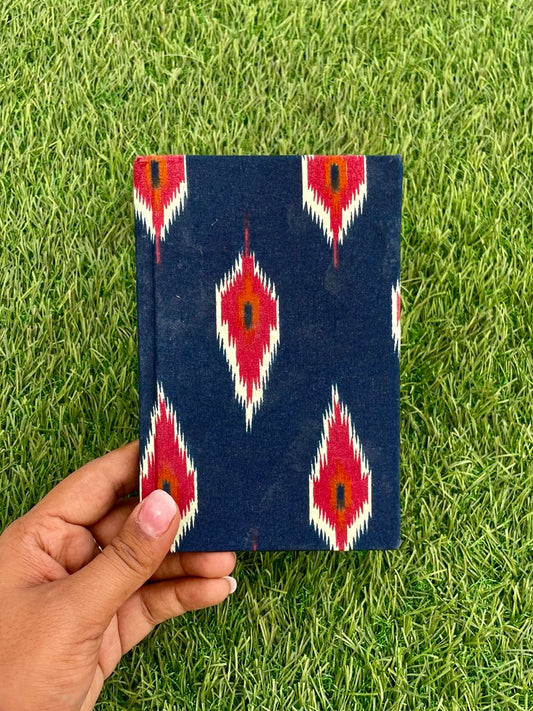 Blue Ikat designed Handmade plantable journal diary front view, designed for journalers. Perfect for writing, sketching, and planning.