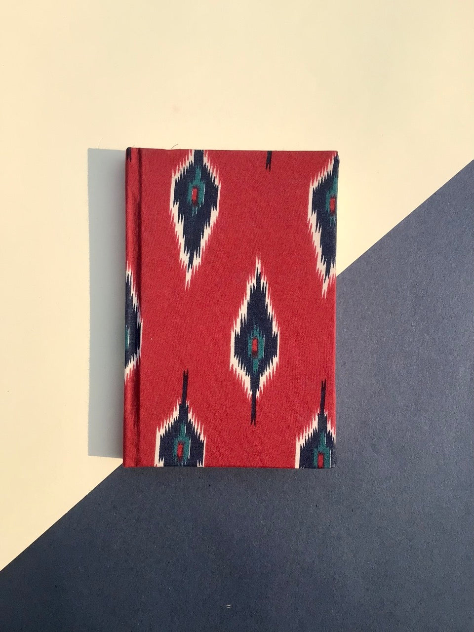 Our sustainable Red Ikat designed Handmade plantable journal diary front view, designed for journalers. Perfect for writing, sketching, and planning.