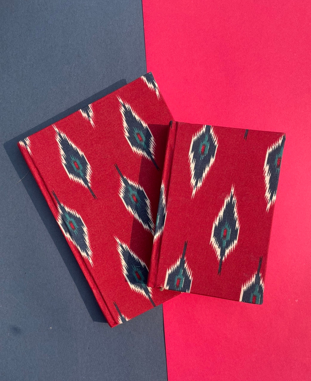 Our sustainable Red Ikat designed Handmade plantable journal diary small & big, designed for journalers. Perfect for writing, sketching, and planning.