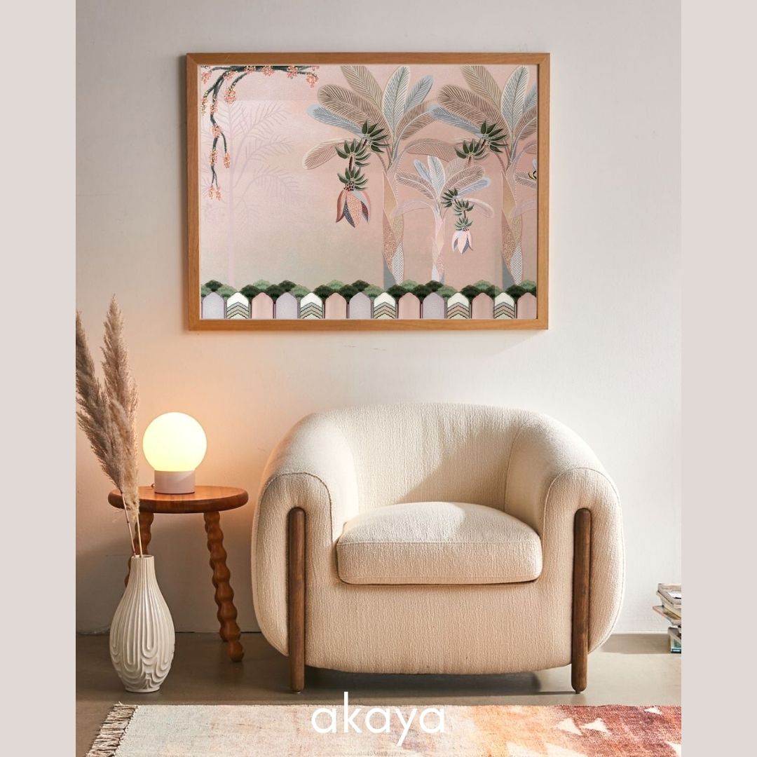 Home Garden hand-painted wallpaper in frame, inspired by the tranquility of nature, infuses your space with a sense of peace akin to sunlight filtering through trees, frame.